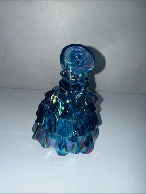 Wheaton Iridescent Blue Carnival Glass Southern Belle Lady Figurine 1960 VTG 5”